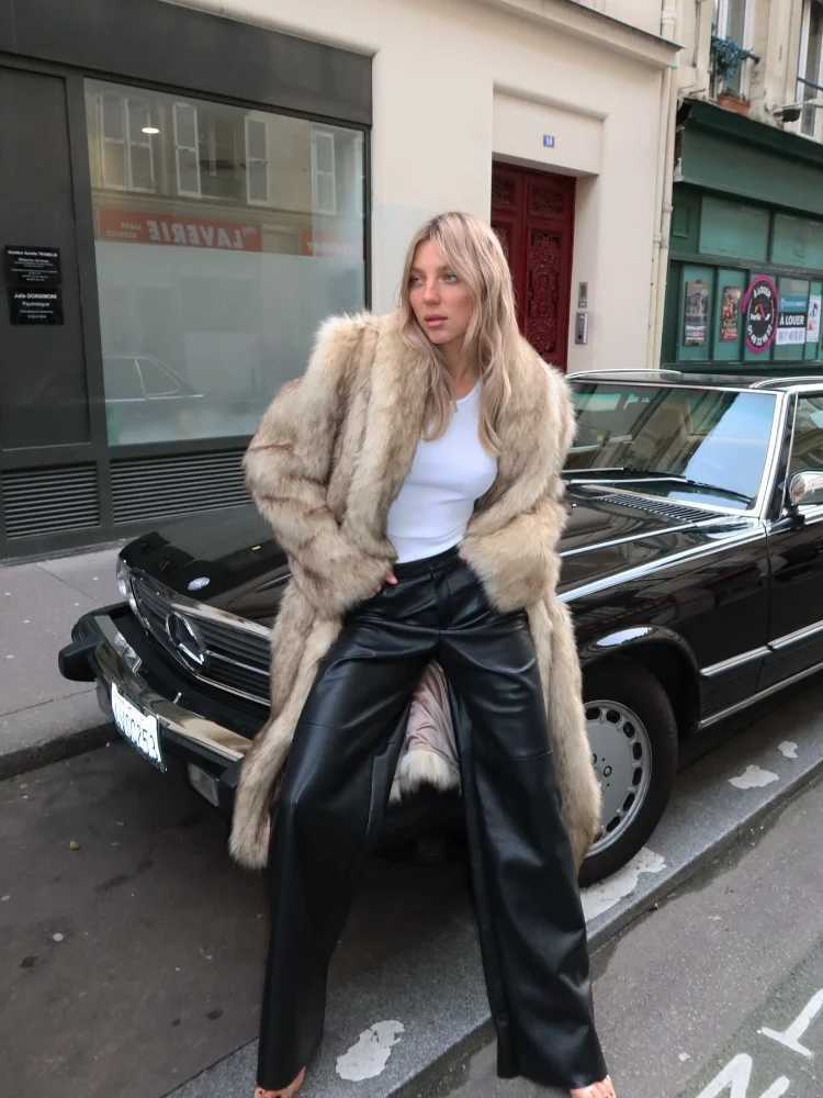 Fashion gradient lapel cut faux fur coat for womens fashion long Slve short thick jacket winter new style womens premium coat X241214