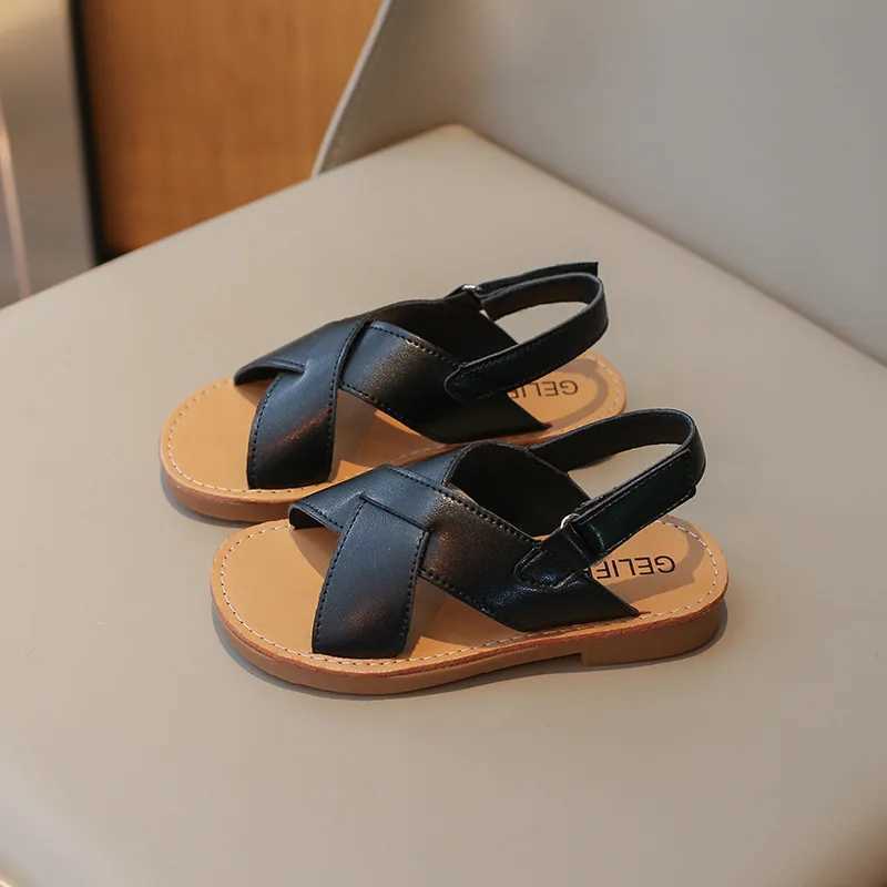 Sandals Size 21-35 Boys Girls Sandals 2024 Summer Children Beach Shoes Kids Fashion Cross-tied Anti-sliperry Soft Simple New Hot H03045 H241213