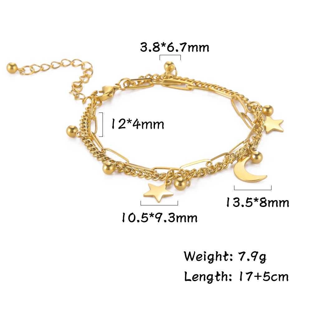 Star Moon Pendant Double Chain Bracelets Womens Stainl Steel Bracelets Tren Jewelry for r Anniversary GiftsXJ241214