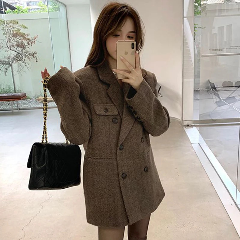 Gidyq Elegant Suit Woolen Coat Women Autumn Winter Loose Thicken Jackets Korean Fashion Streetwear Female Wool Jacket 241209