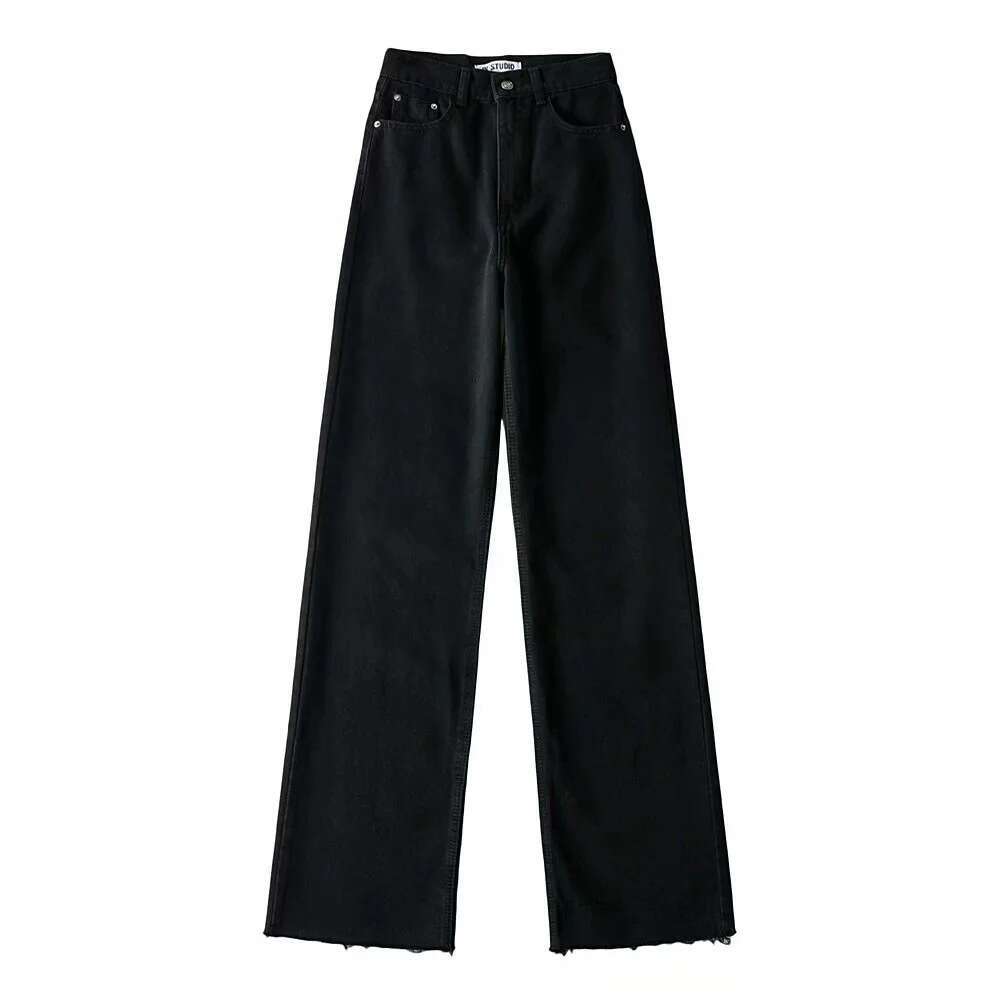 European and American Autumn High Waist Skinny Hairy Wide Leg or Women's Loose Straight leg Jeans Pants 2024 Temperament Versatile New Trendy Clo