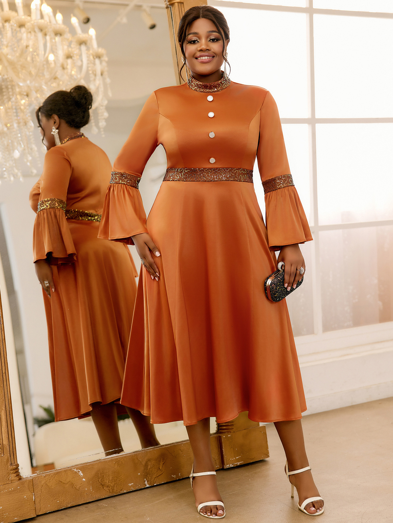 New Product: Basic Casual Plus Size Dress Women's Designer Dress Elegant Flared Sleeves Formal Dress Kardashian Style