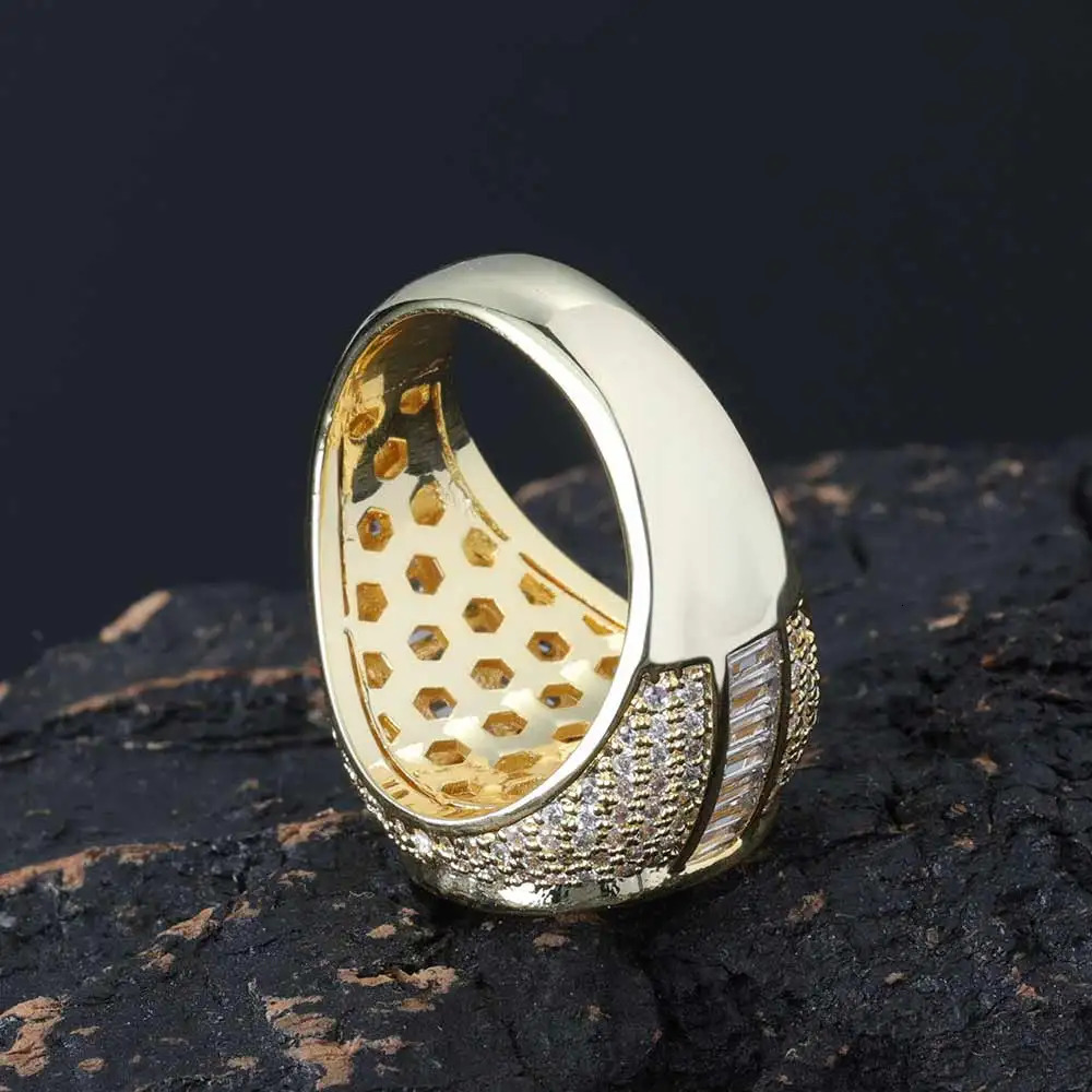 NUOYA Hip Hop Fine jewellery Women Shiny Iced Out Diamond Ring Brass Micro Pave Baguette CZ Stones Ring for Men 241214