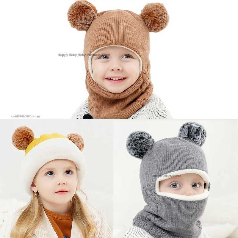 Beanies Baby Ring Hat Pompom Winter Childrens Hat Knitted Cute Hat Baby Girl Boy Warm Wool Lined Earmuffs W241213