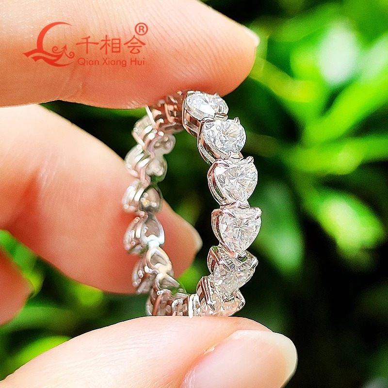 4mm heart shape D VVS white full of stone Band ring 925 Sterling Silver Rings Jewelry Engagement 241213