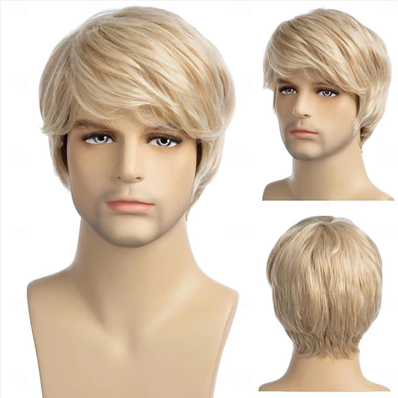 HAIRJOY Mens Wig Short Blonde Wig Short Layered Synthetic Hair for Male Cosplay Anime Halloween Wig 241213