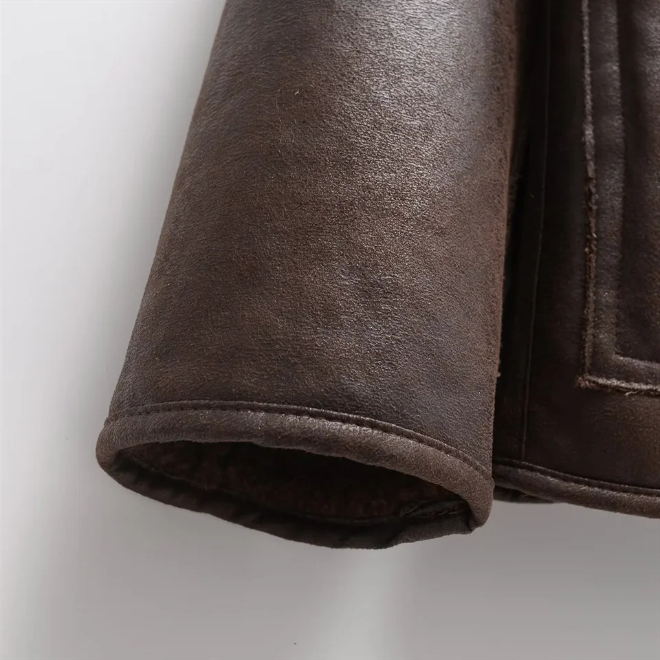 autumn and winter brown fur one-piece leather double-sided thick casual jacket 241210
