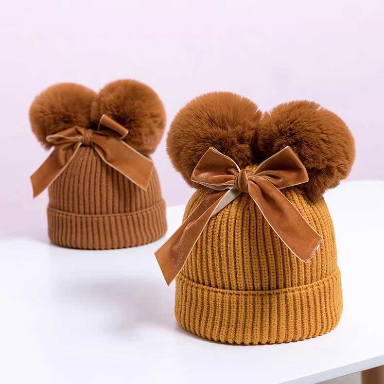 Baby hat autumn girl winter cute fluffy knitted hat solid color wool knitted baby hat newborn warm thing toddler hat W241213