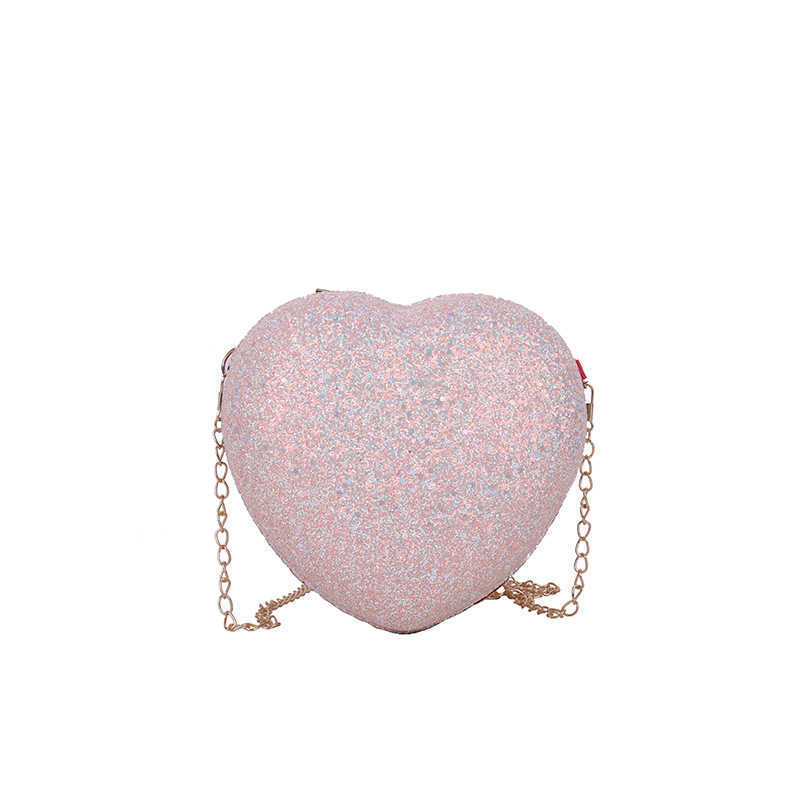 summer bright bag womens new solid color Sequin peach heart chain Single Shoulder Messenger Bag sweet lady bag
