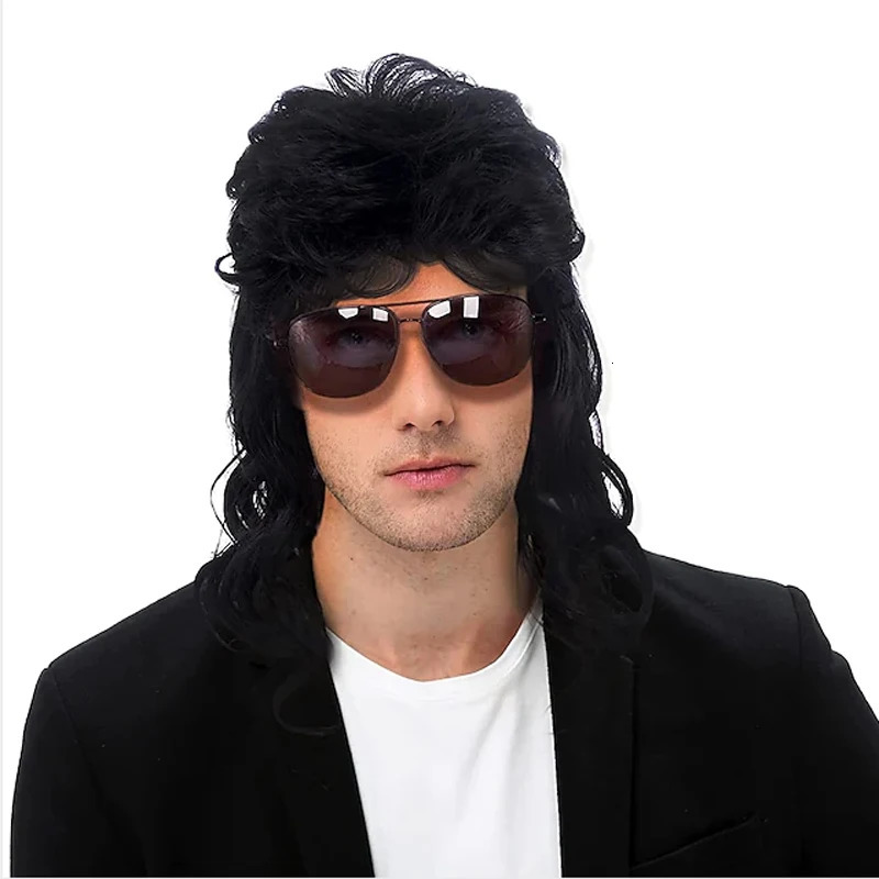 HAIRJOY Synthetic Hair Disco Mullet Wigs for Men Hippie Long Curly Wig for Party Costume Halloween 241213