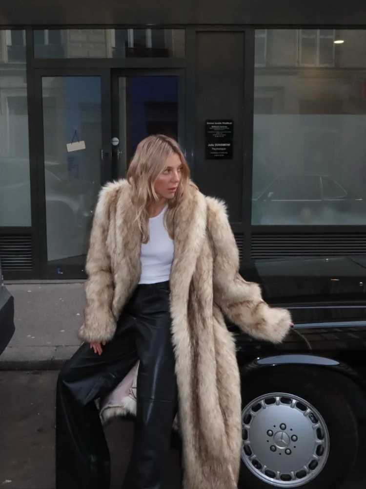 Fashion gradient lapel cut faux fur coat for womens fashion long Slve short thick jacket winter new style womens premium coat X241214