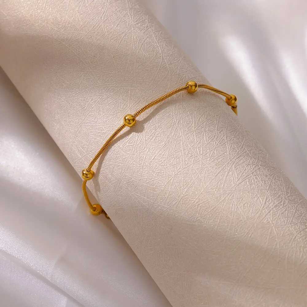 Stainl Steel Beaded Round Snake Chain Bracelets For Women Gold Color Geometric Bracelet Luxury Wedding Party Jewelry GiftXJ241214