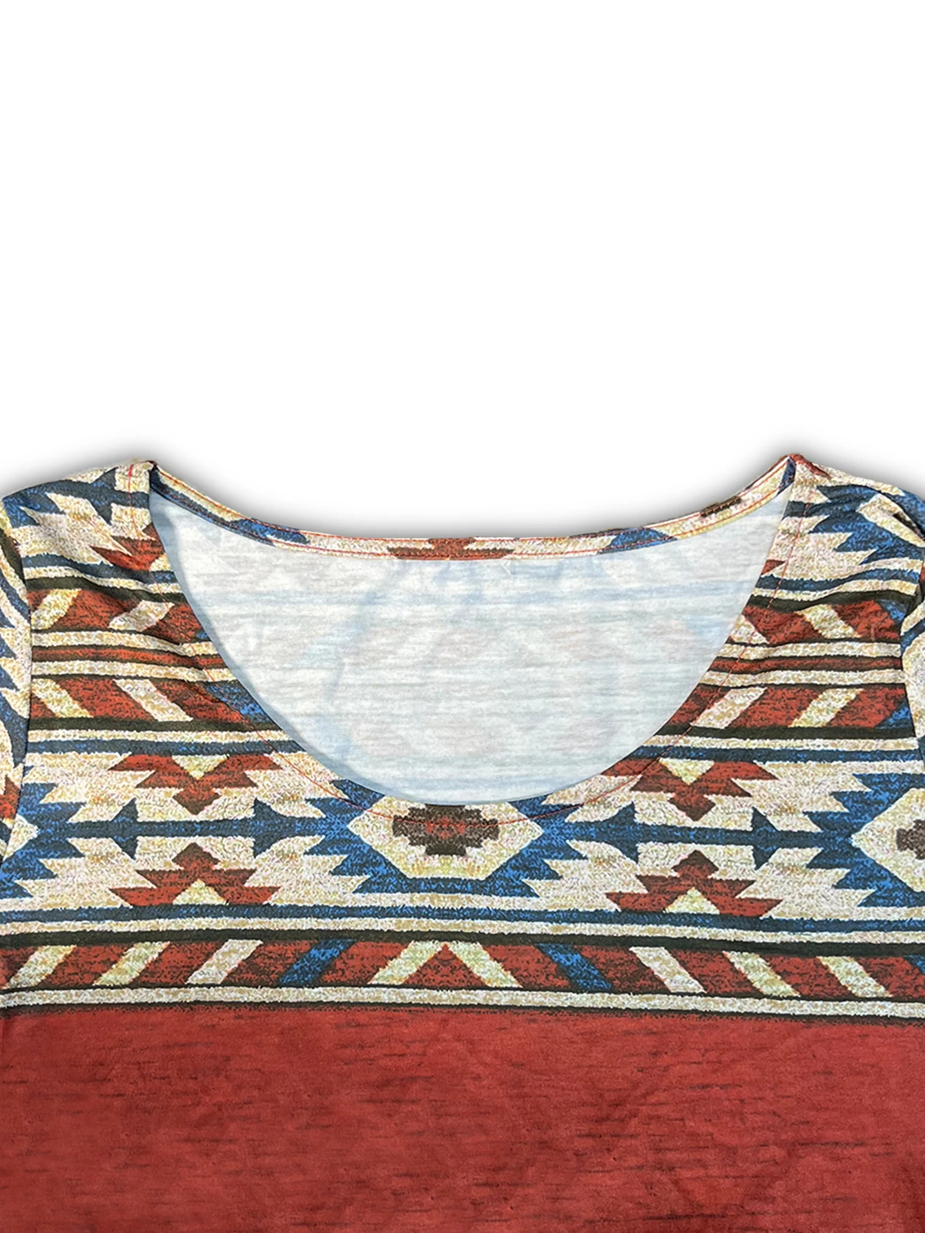 Womens ethnic holiday casual geometric print short sleeved knitted long skirt 241212