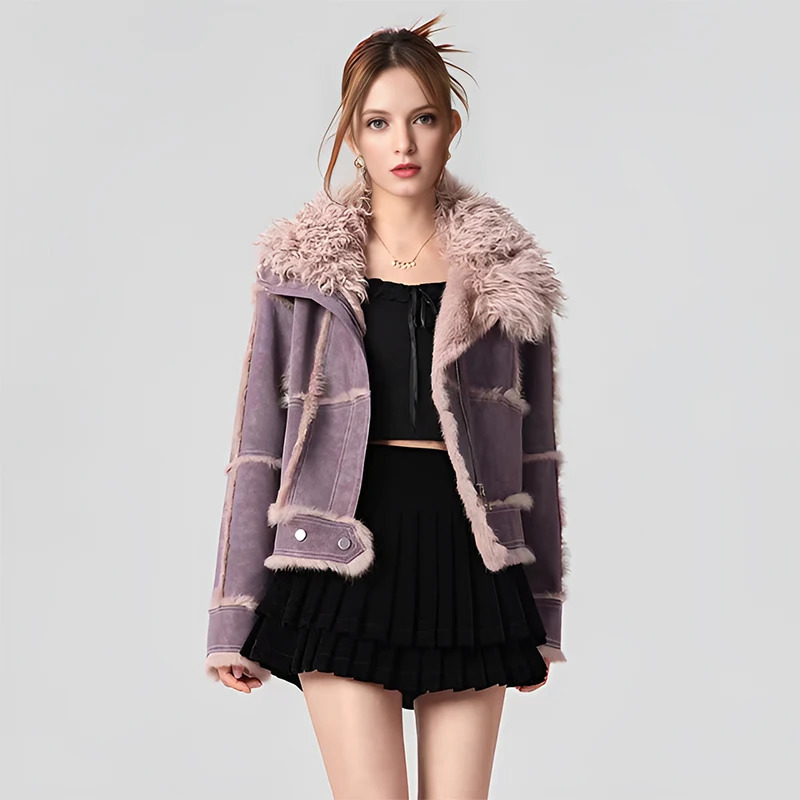 2014 Spring Womens Retro Short Artificial Leather Coat Clothing Motorcycle Zipper Sheepskin Jacket Long Sleeve Collar 241210
