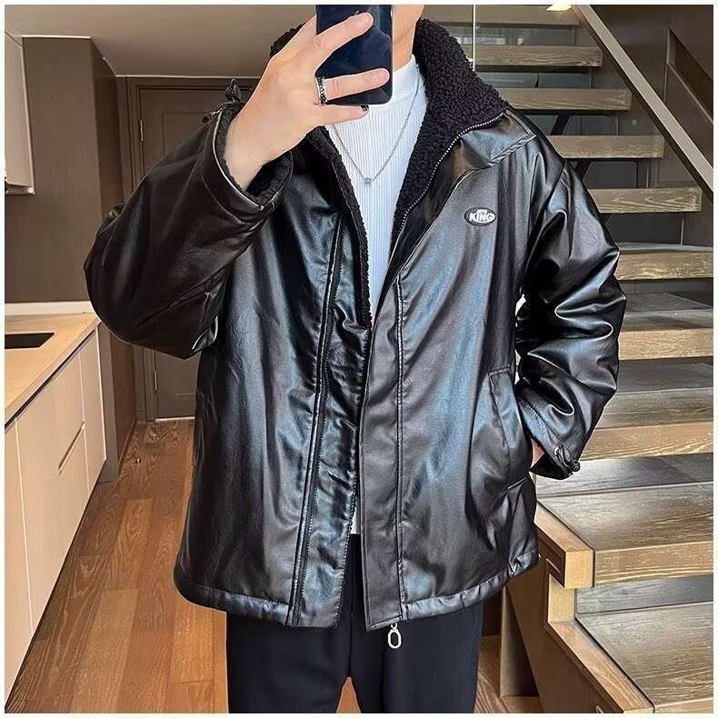 Men's Coat For Autumn Winter, Wearing Lamb Wool Spliced Clothes On Both Sides, Stand Up Collar Jacket, Loose And Fluffy Warm Cotton Clothes, Tren