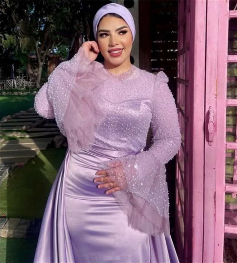 Gorgeous Saudi Arabic Evening Dress Plus Size Overskirt Dubai Muslim Prom Dresses Sequin Long Sleeve Birthday Formal Abaya Event Vestio De Fiesta