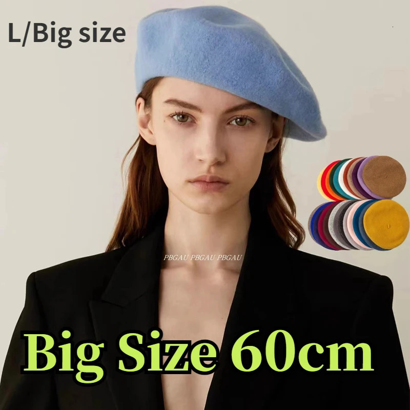 Big Size Wool Beret Women Men Large 60cm White Berets Warm Unisex French Winter Hat Female Painter Cap Chapeau Femme 241214