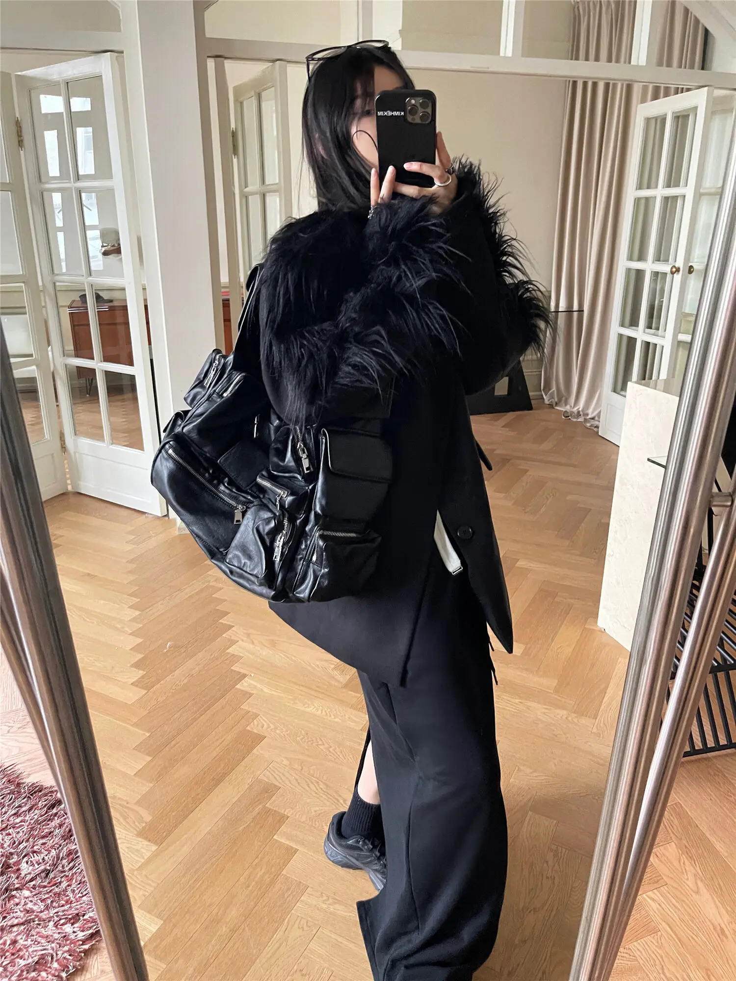 ZMEENNA Long Sleeve Patchwork Faux Fur Woolen Women Coat Autumn Winter Fashion Versatile Temperament ner Suit Jacket 241209