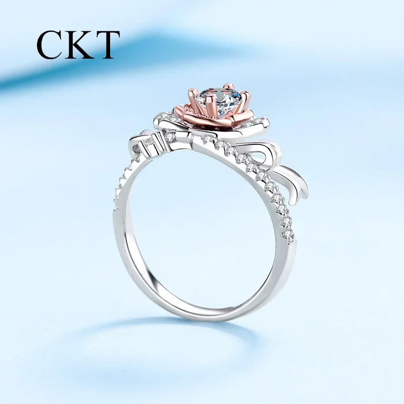 18K White Gold y Rings for Women Child Rose Platinum Pt950 05 Carat Diamond Ring Wedding Fine Jewelry 241213