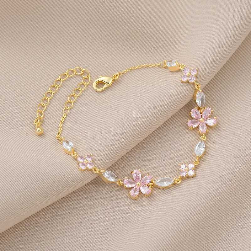 Luxury Colorful Zircon Flower Bracelet For Women Girls Korean Sweet Gold Color Crystal Adjustable Bracelet Jewelry GiftXJ241214