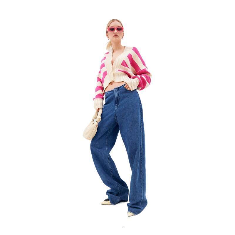 2024 autumn winter European and American sweater women's clothing contrasting color loose design feeg knitted cardigan jacket for women