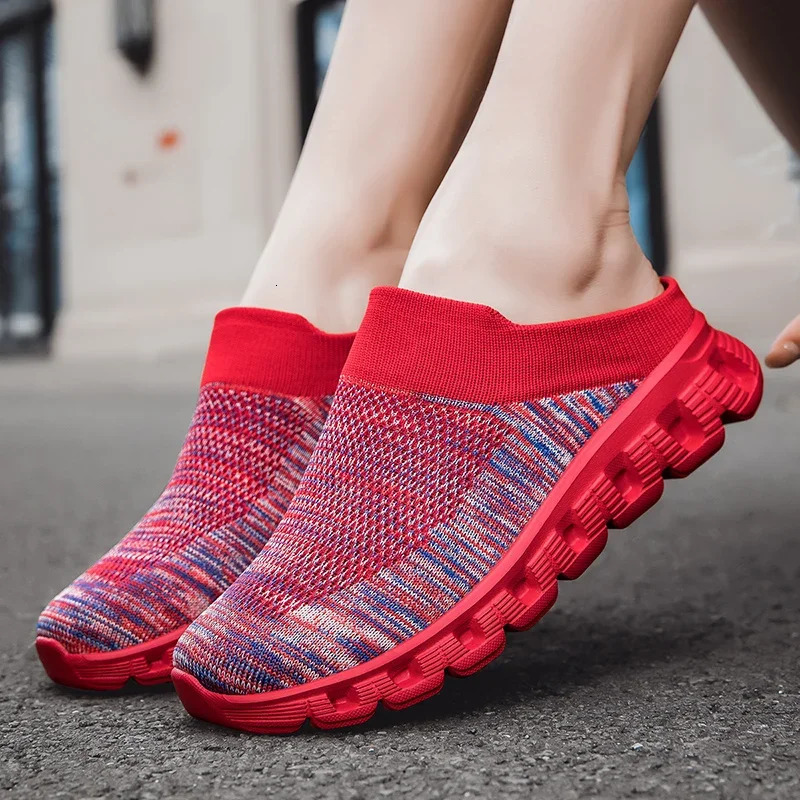 Womens Mesh Flat Shoes Summer Hollow Bottom Casual Women Half Slippers Oneleg Breathable Wedge Sandals 241214