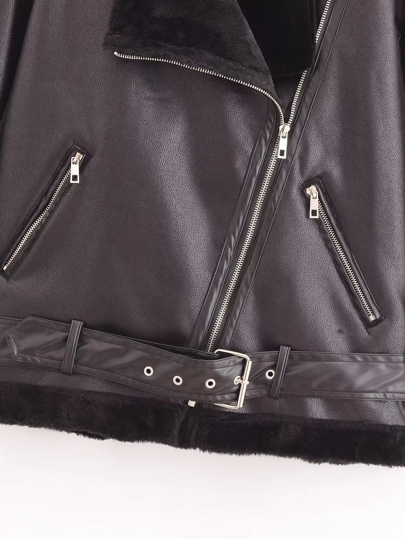 Autumn fur one-piece jacket womens sheepskin motorcycle jacket thick leather and plush wind driven motorcycle set 241210