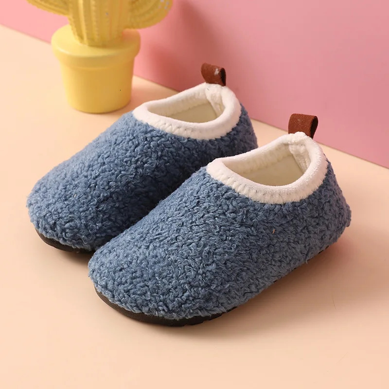 Children Cotton Slippers Solid Warm Kids Winter Home Shoes Boys Girls Plush Floor Shoes Indoor Soft Sole Anti-slip Cotton Shoes 241213