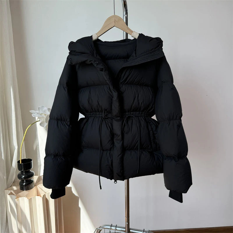 Winter brushed lace chiffon womens warm down jacket hooded inflatable Parkas highquality cotton padded 241212