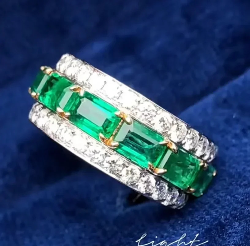 Lab Emerald Diamond Ring 925 Sterling Silver Engagement Wedding Band Rings for Women Bridal Promise Jewelry 241213