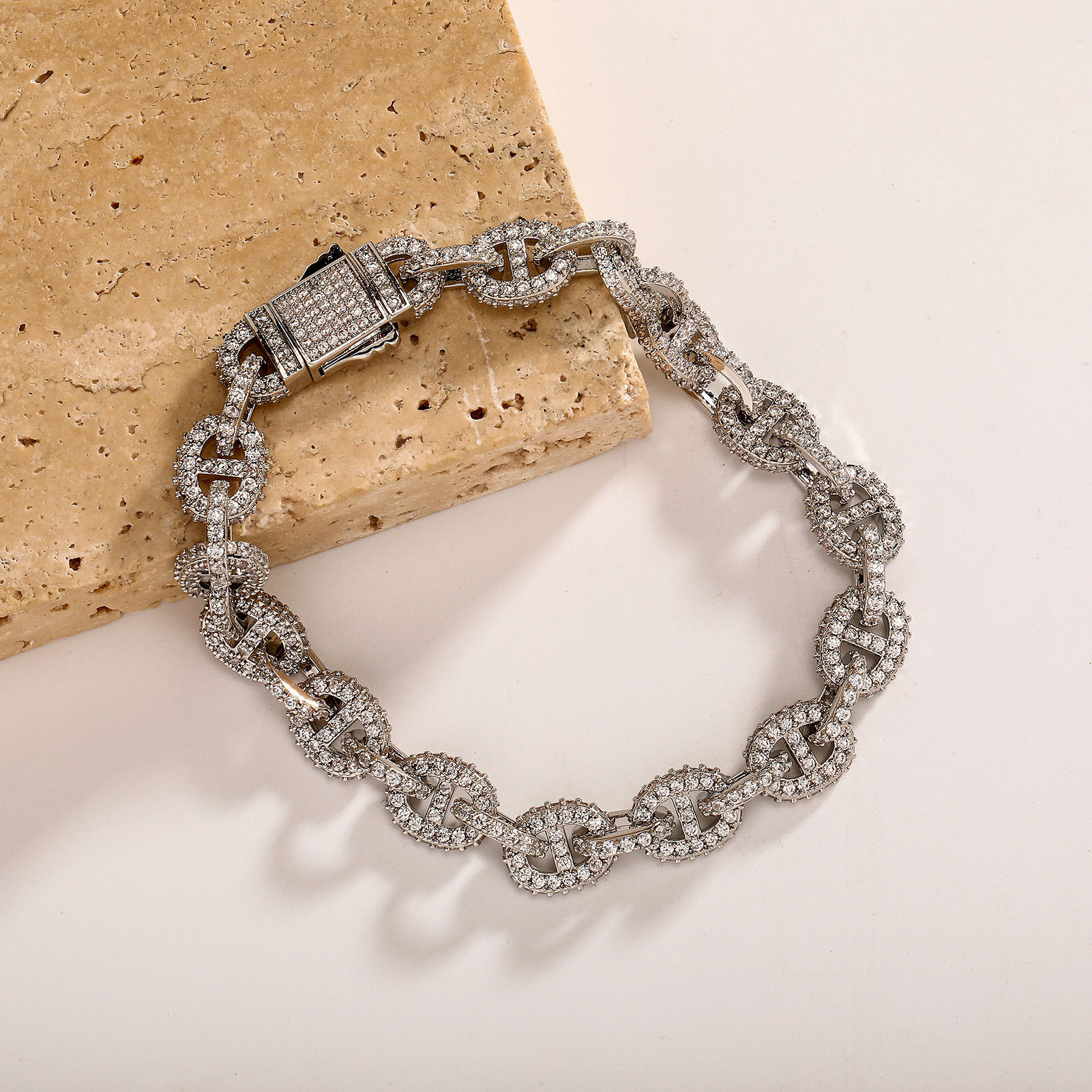 9mm Hip Hop Bling Cubic Zirconia Pig Nose Bubble Cuban Link Chain Necklace Accessories Mens Punk Rock Bracelet For Men And Women Bijoux Pulsera Hombre