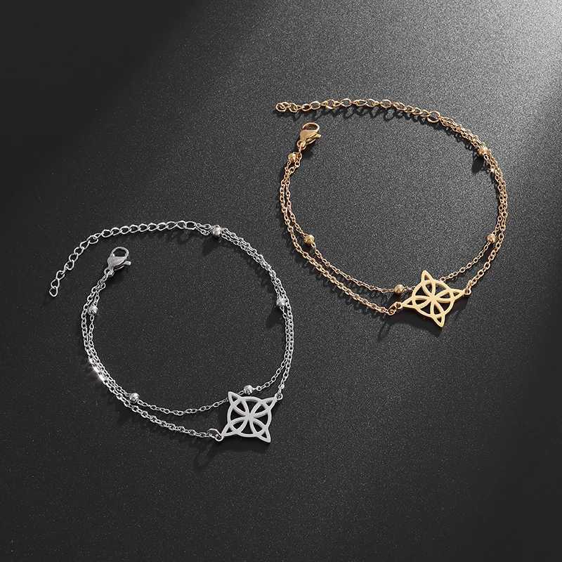 Simple Irish Witchcraft Witchs Knot Stainl Steel Double Layer Adjustable Bracelet Womens Fashion Charm JewelryXJ241214