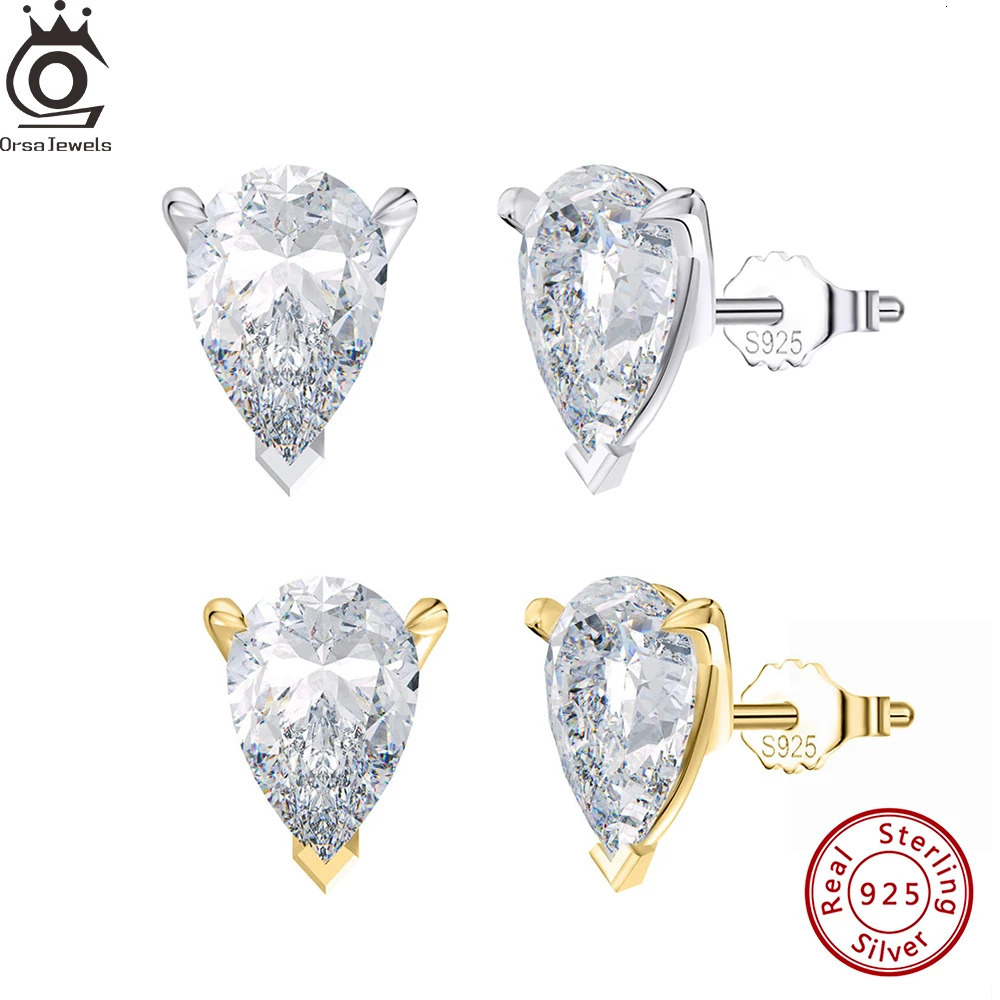 ORSA JEWELS 8A Clear Cubic Zirconia Stud Earrings 925 Sterling Silver Waterdrop Shaped Ear Stud CZ Mini Earrings Jewelry LZE02 241214