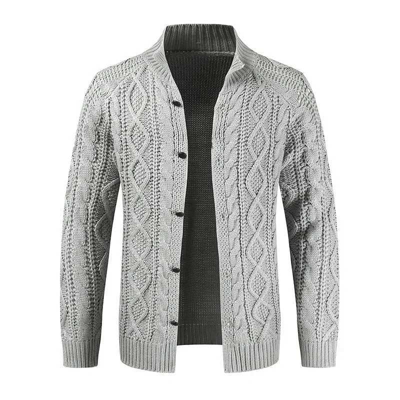 High Quality Winter mens knitted cardigan wool sweater autumn solid color long sleeved mens casual warm jacquard sweater fashionable mens jacket T2412