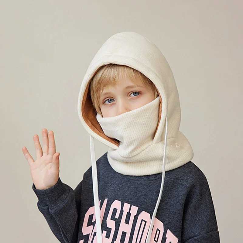 Childrens winter hat childrens balaclava hat scarf facial mask hooded hat boys girls plush pad warm childrens hat hat with ear muffs W241213