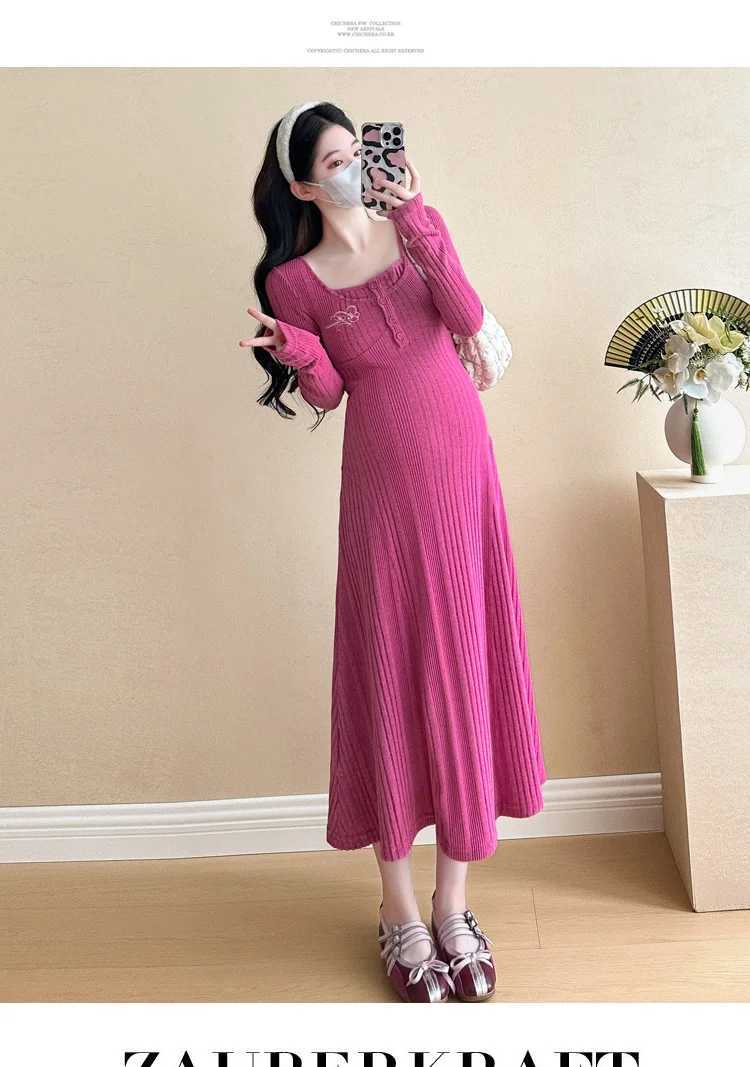 Winter Long sleeve square collar pregnant women knitting dress high waist long sleeve materni dress new year par dress niceXJ241213