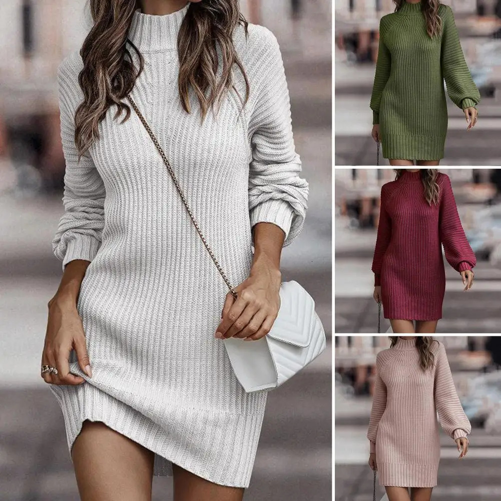 Fashion womens autumn and winter ribbed knitted long breathable sweater dress Raglan sleeved 241212