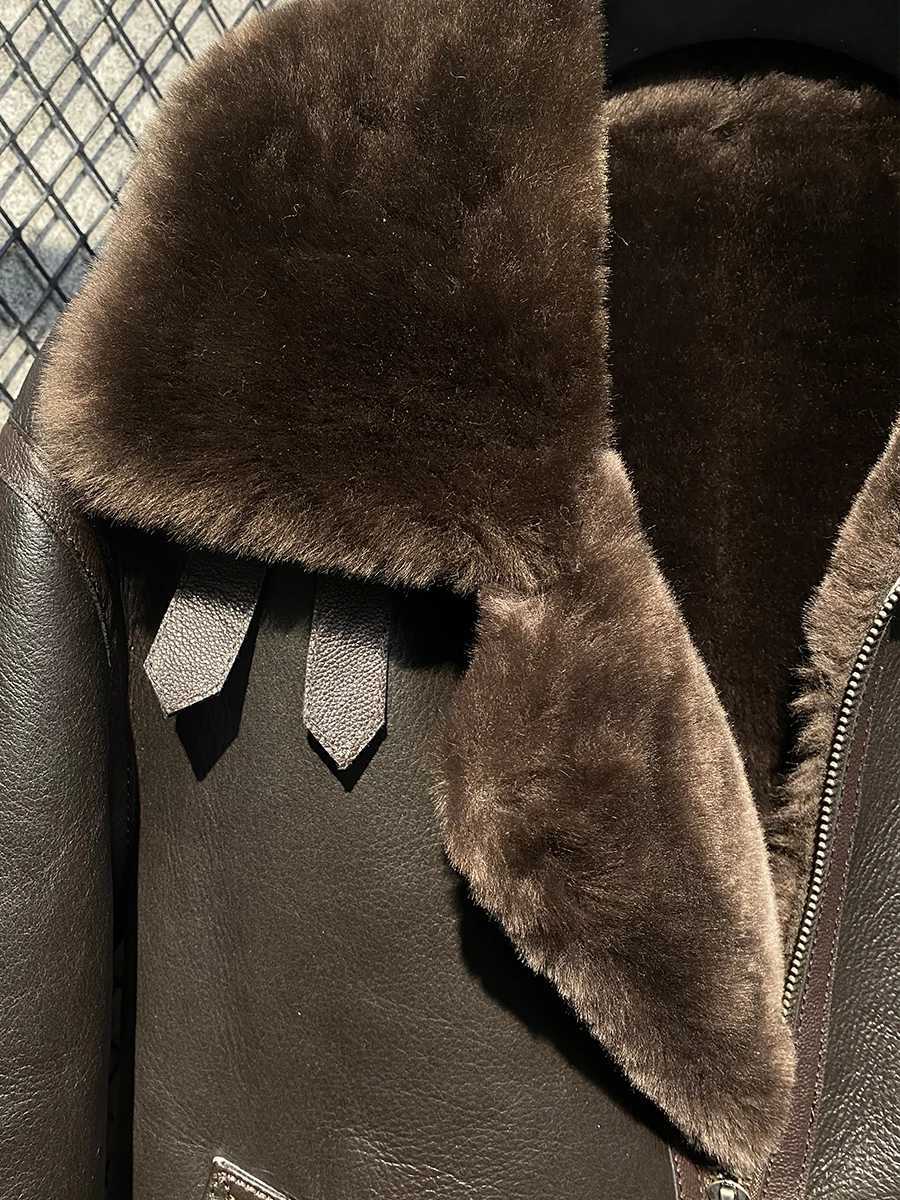 Cold Resistant Mens Natural Fur Coat Winter 23 Fashion Motorcycle Jacket Thickened Sheepskin Genuine Leather Jackets Man Clothes W241213