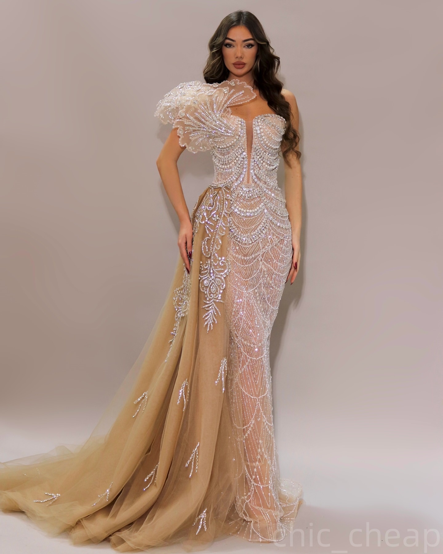 Champagne Illusion Mermaid Prom Dresses 2025 Floral Lace Beaded Evening Formal Party Second Birthday Engagement Gowns Plus Size Dress For Special Occa