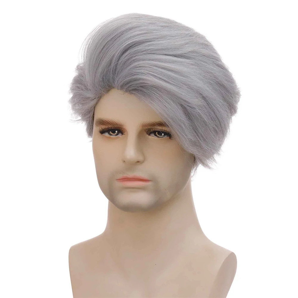 Men Short Straight Grey Synthetic Wig Heat Resistant Fiber Wig With Long Bang For Male Party Cosplay Use 241213