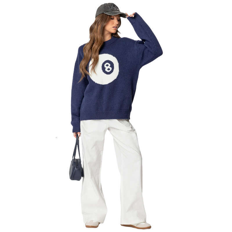 European American autumn and winter new women's loose round neck pullover jacquard knitted sweater for women