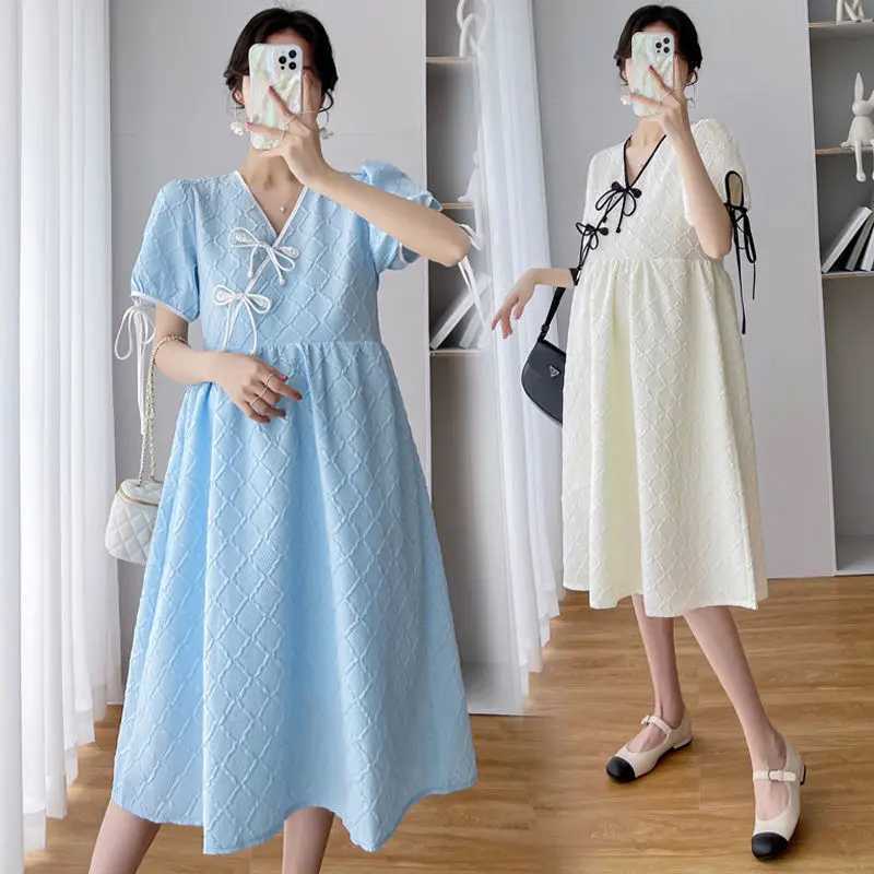 Materni Dresses Summer Clothes for Pregnant Women Fashion Chinoiserie Sle Fitting Long Womens Casual Pregnancy ClothingXJ241213