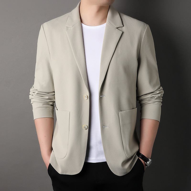 H1214New Men's Casual Striped Suit Fashion Casual Middle-aged and Young Men's Solid Color Suit