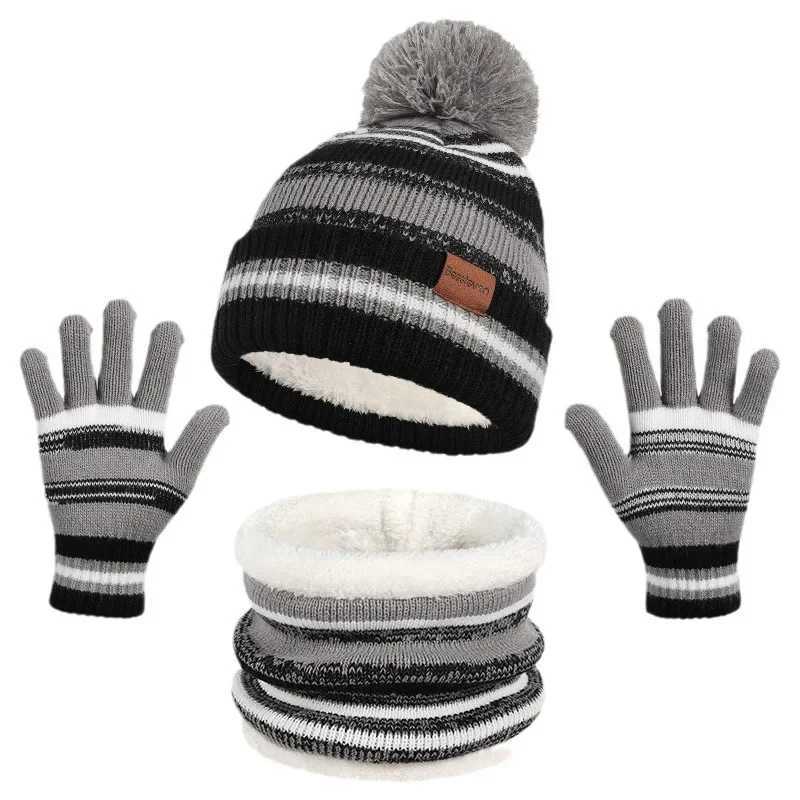 Beanies Baby Hat Pompom Winter Childrens Hat Knitted Cute Hat Scarf Glove Set Girls and Boys Casual Hat W241213