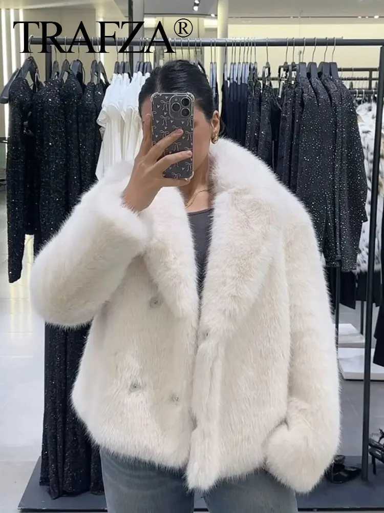Female Elegant Solid 3-Color Faux Fur Effect Long Slve Cardigan Coat Winter Womens High Strt Pockets Coat Women X241214