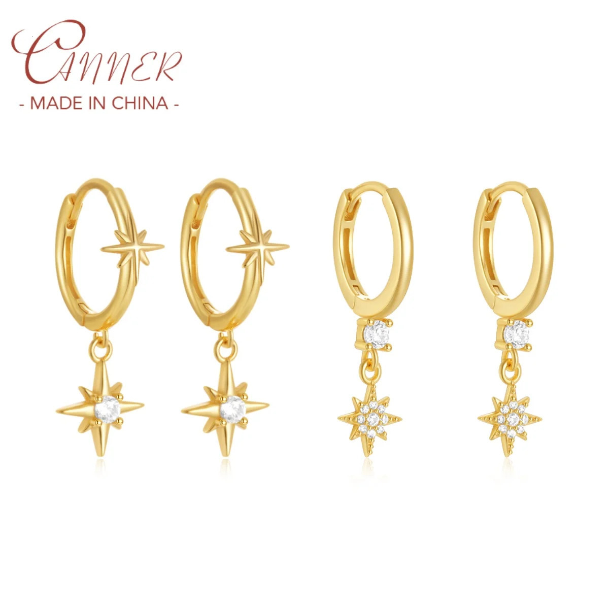 CANNER 925 Silver Minimally ed Octagonal Star Pendant Drop Earrings For Women 18K Gold Plated Ins Versatile Fine Jewelry 241214