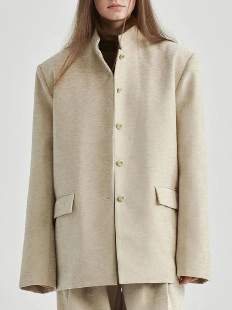 BJTZ Stand Up Collar Style Fashionable Cotton Clip Single Breasted Suit Jacket For Women Autumn And Winter 241209