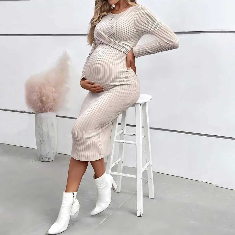 Materni Dress for Women Long Sleeve Pregnancy Slim Fit Elegant Dresses Autumn Winter Bodycon Female Mother Pregnant ClothesXJ241213