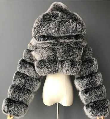 High quality fur cut synthetic fur coat and jacket for women fluffy top with hooded winter fur leather jacket X241214