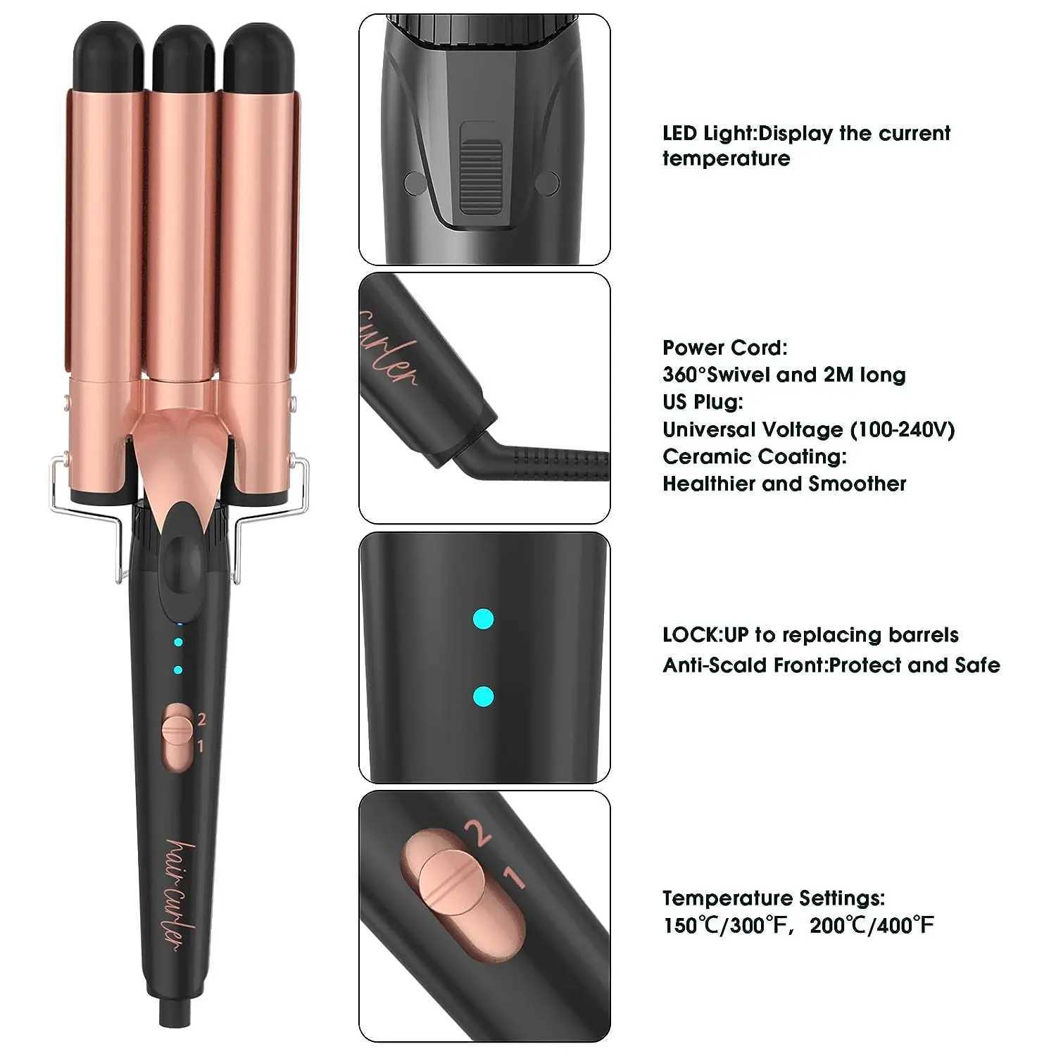 5 in 1 Hair Curling Wand Set Curling Iron with Interchangeable Barrels and Wave Curling Iron Fast Heating Wand Curler W241214